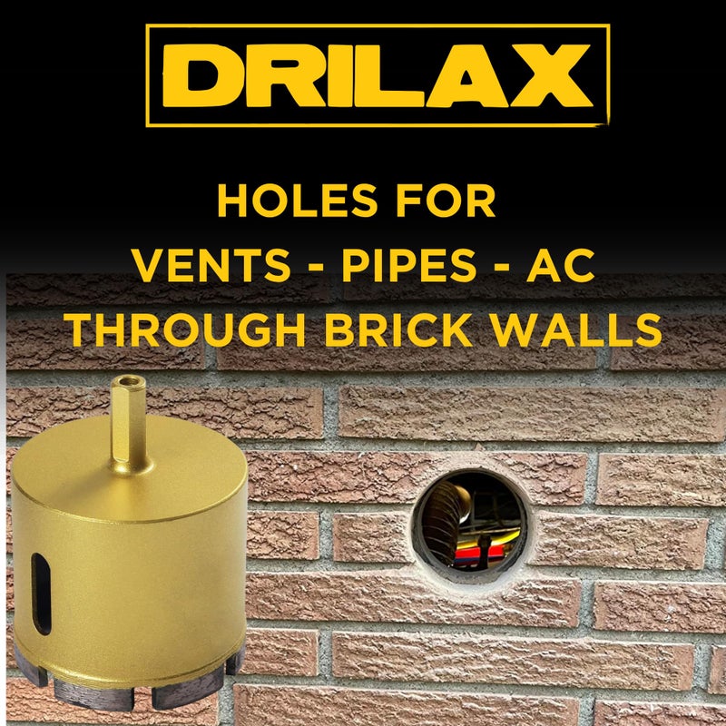 Drilax 2" Diamond Masonry Hole Saw | Heavy-Duty Dry Core Drill Bit for Concrete, Brick & Stone | 3/8" Shank | 2-Inch Deep Cut - Image 2